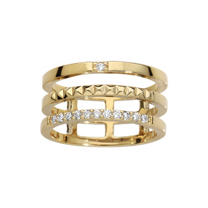 Bague en plaqué or 3 anneaux rigides avec oxydes blancs sertis