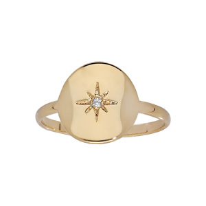 Bague en plaqué or avec pastille et étoile oxyde blanc
