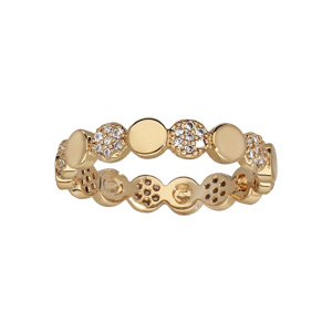 Bague en plaqué or pastilles alternées lissses et oxydes blancs sertis