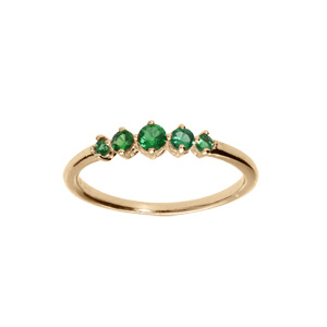 Bague en plaqué or 5 oxydes verts sertis