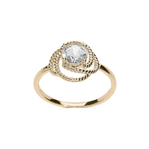 Bague en plaqué or motif fleur avec oxyde blanc
