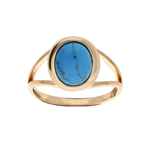 Bague en plaqué or avec ovale en turquoise de synthèse