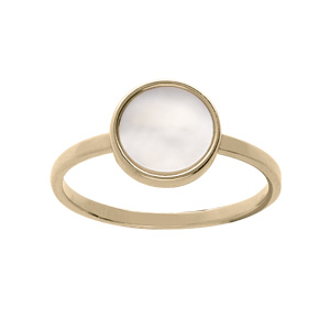 Bague en plaqué or pastille avec Nacre blanche véritable 10mm