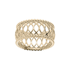 Bague en plaqué or anneau bombé ajouré et perlé
