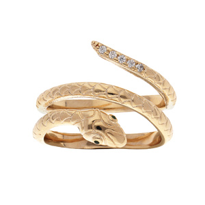 Bague en plaqué or serpent avec oxydes blancs sertis