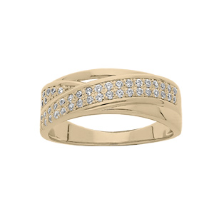 Bague en plaqué or grande taille brins croisés avec oxydes blancs sertis