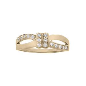 Bague en plaqué or grande taille noeud large avec oxydes blancs sertis