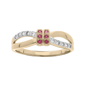 Bague en plaqué or boucle croisée oxydes roses et blancs sertis