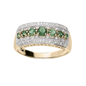 Bague en plaqué or large avec oxydes verts et blancs sertis