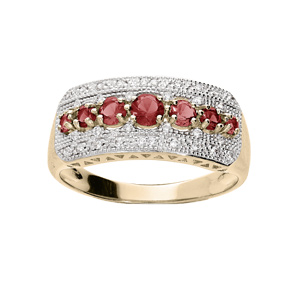 Bague en plaqué or large avec oxydes rouges et blancs sertis