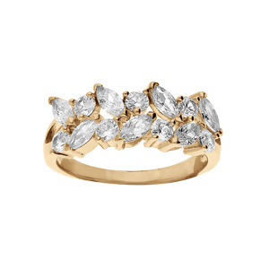 Bague en plaqué or rangs de navettes d'oxydes blancs sertis