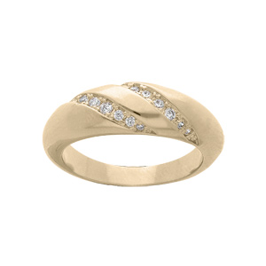 Bague en plaqué or jonc bombé avec rails d'oxydes blancs sertis