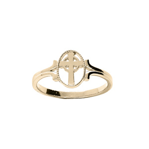 Bague en plaqué or ovale motif croix
