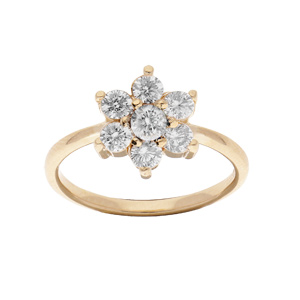 Bague en plaqué or marguerite avec oxyde blanc et contour oxydes blancs sertis