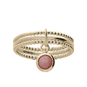 Bague en plaqué or triple anneaux et pampille Rhodonite véritable