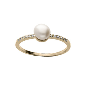 Bague en plaqué or demi rail d’oxydes blancs sertis et Perle de culture d’eau douce