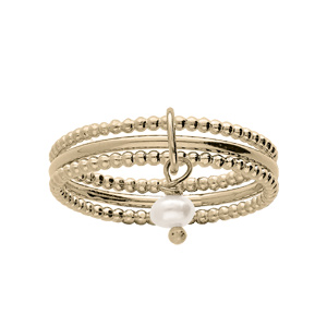 Bague en plaqué or triple anneaux et pampille Perle de culture d'eau douce