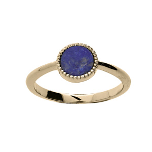 Bague en plaqué or pastille ciselée 8mm avec pierre Lapis Lazuli véritable