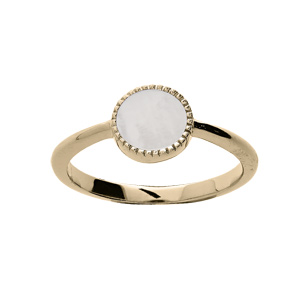 Bague en plaqué or pastille ciselée 8mm avec Nacre blanche véritable