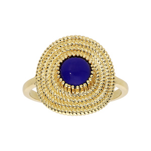 Bague en plaqué or ethnique ronde avec pierre bleu foncée