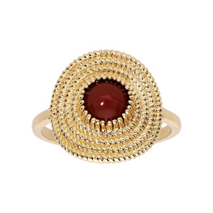 Bague en plaqué or ethnique ronde avec pierre rouge