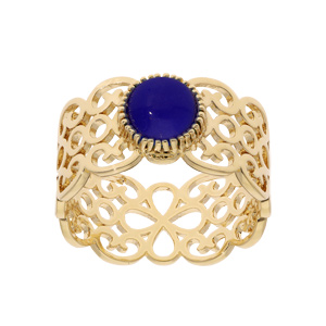 Bague en plaqué or ethnique filigrane avec pierre ronde bleu foncée
