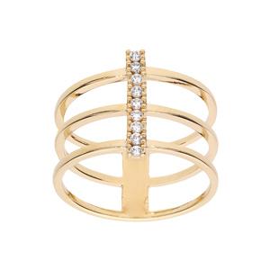 Bague en plaqué or large triple rangs avec oxydes blancs