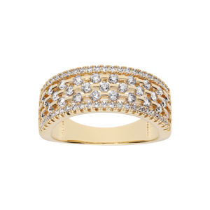Bague en plaqué or large ajourée avec oxydes blancs