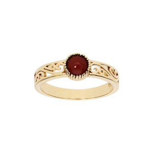 Bague en plaqué or ethnique motif filigrane haut anneau avec pierre ronde rouge