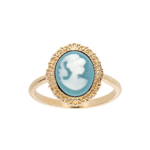 Bague en plaqué or Camé sur fond turquoise
