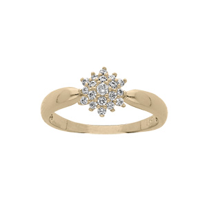 Bague en plaqué or solitaire forme de fleur avec oxydes blancs sertis