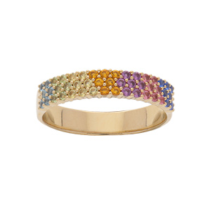 Bague en plaqué or ruban avec oxydes multi couleurs sertis