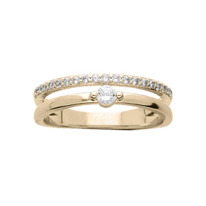 Bague en plaqué or 2 rangs avec oxyde blanc serti et 1 rail oxydes blancs sertis