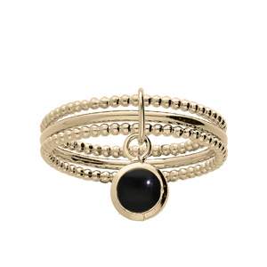 Bague en plaqué or triple anneaux avec pampille pierre Onyx de synthèse