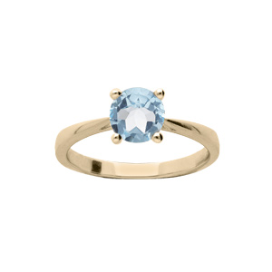 Bague en plaqué or simple avec pierre véritable Topaze bleu 6,5mm