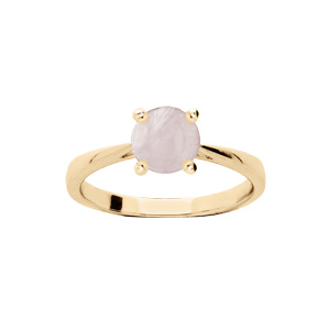 Bague en plaqué or simple avec pierre véritable Quartz rose 6,5mm