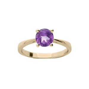 Bague en plaqué or simple avec pierre véritable Améthyste 6,5mm