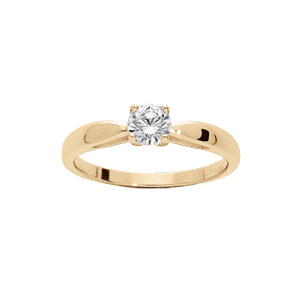 Bague solitaire en plaqué or 5mm oxyde blanc serti griffes