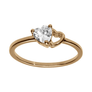 Bague en plaqué or avec double coeur oxyde blanc et évidé