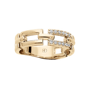 Bague en plaqué or motif rectangles évidés et oxydes blancs sertis