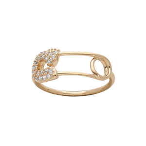 Bague en plaqué or épingle à nourrice et oxydes blancs sertis