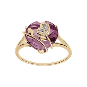 Bague en plaqué or coeur avec oxyde violet et volute