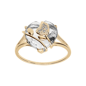 Bague en plaqué or coeur avec oxyde blanc et volute