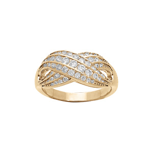 Bague en plaqué or ruban croisé sur le dessus et oxydes blancs sertis