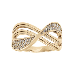 Bague en plaqué or ruban croisé et oxydes blancs sertis