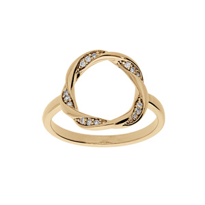 Bague en plaqué or cercle torsade et oxydes blancs