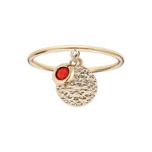 Bague en plaqué or avec pampilles pierre couleur corail et pastille antique