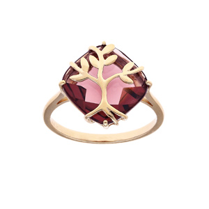 Bague en plaqué or avec oxyde violet et arbre de vie