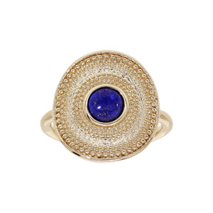 Bague en plaqué or forme ronde avec pierre Lapis Lazuli véritable