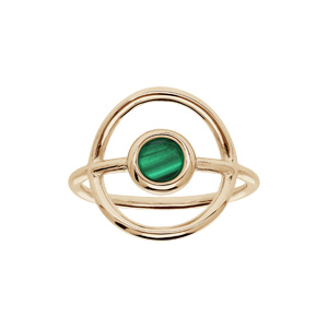 Bague en plaqué or ronde évidée avec pierre Malachite véritable